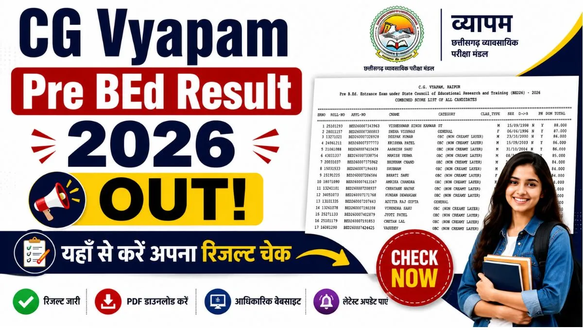 CG Vyapam Pre BEd Result 2026